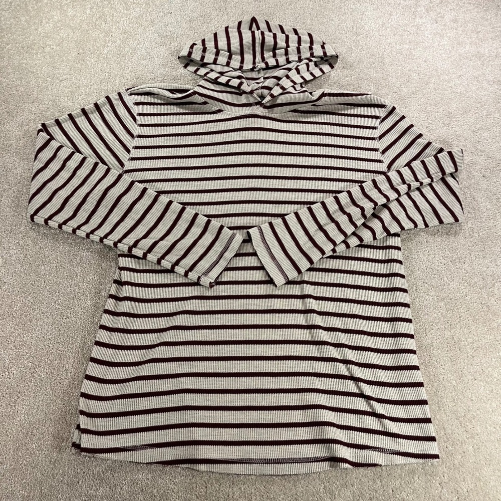 Brooklyn Cloth Hoodie Mens XL Burgundy Striped Waffle Knit Pullover Long‎ Sleeve